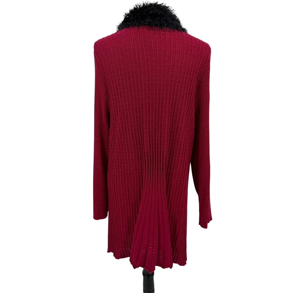 Lauren Michelle Cardigan Womens 3X Red Metallic Faux Fur Trim Glam Holiday Boho